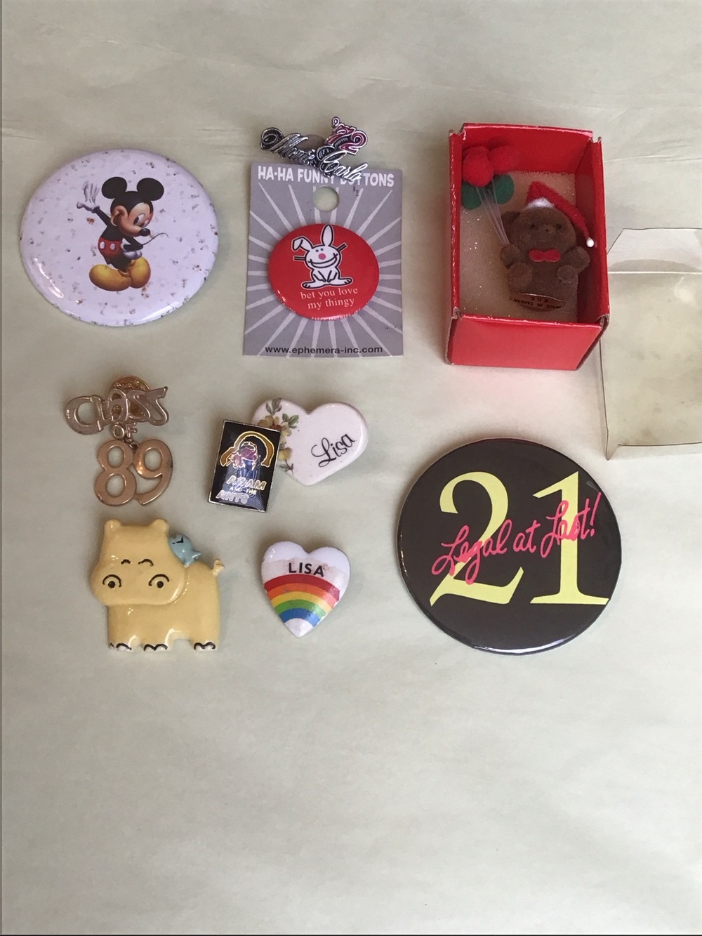 Set of 10 Vintage Pins, Various Design Themes, 1980s/1990s